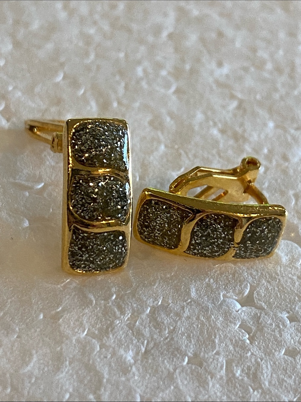 Gold-Tone Sparkle Rectangle Clip-On Earrings - Black Glitter